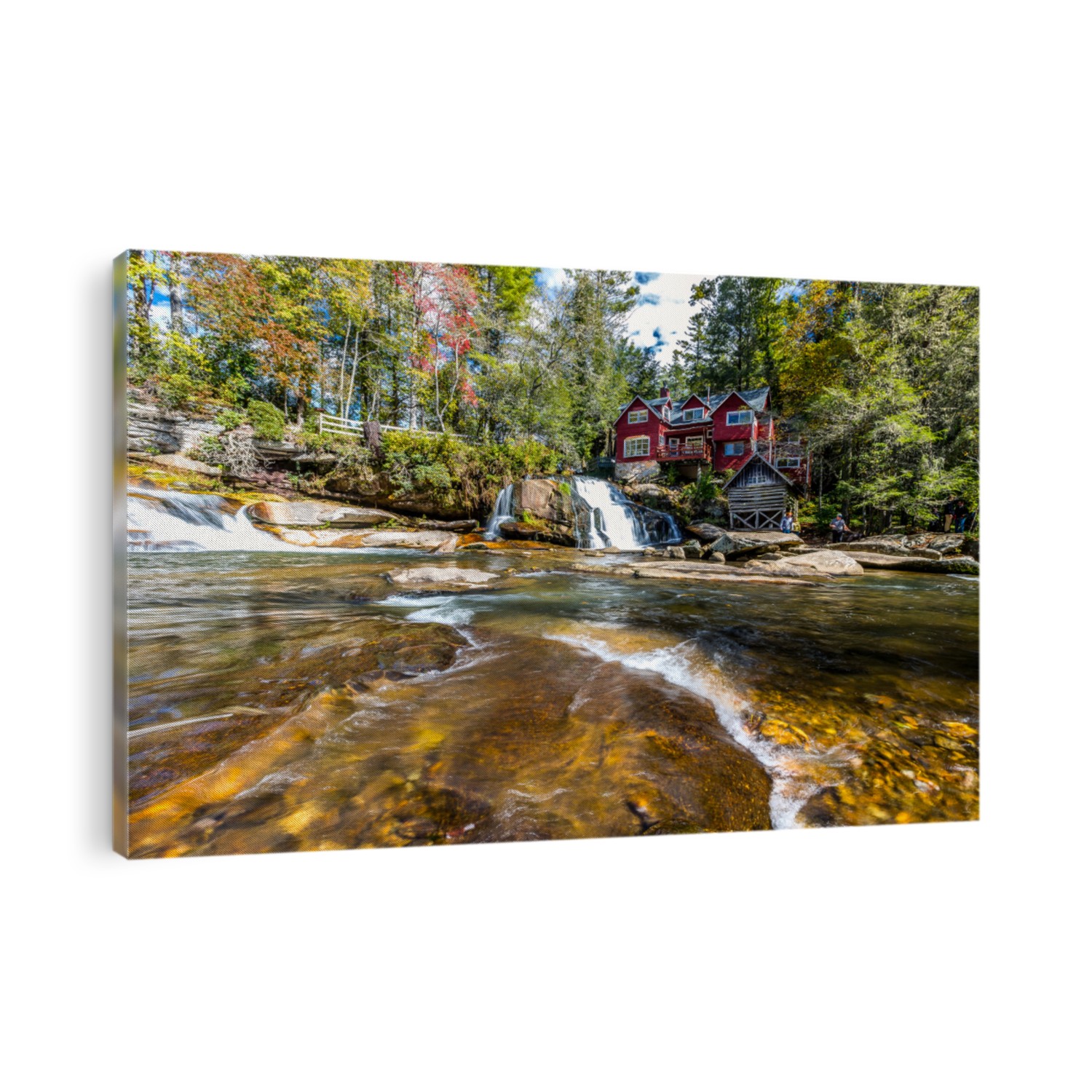 Waterfall in early autumn at Living Waters Retreat, Balsam Grove, NC near Pisgah National Forest