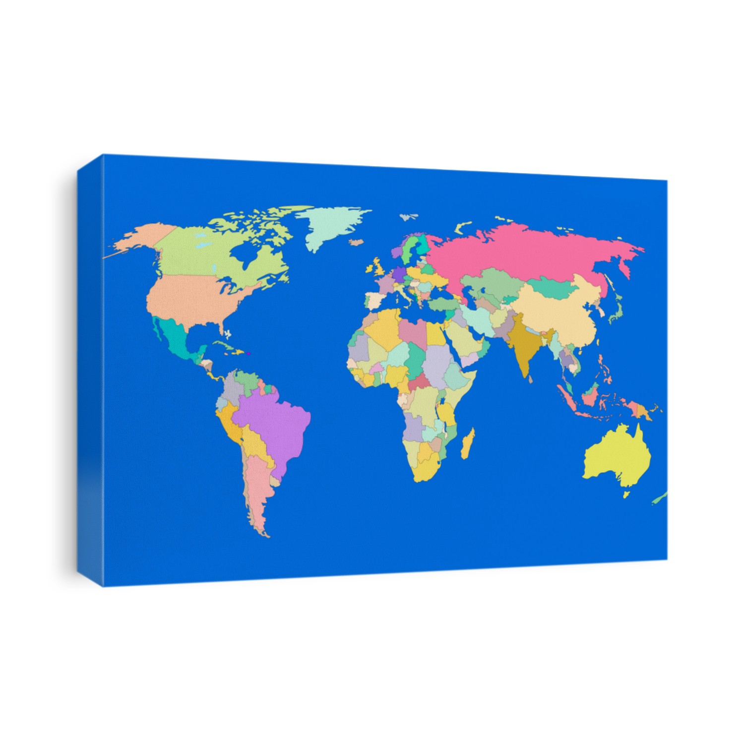 Colorful World Map, Political Map on Blue Ocean Background, Illustratiion Template, Decorative Banner.